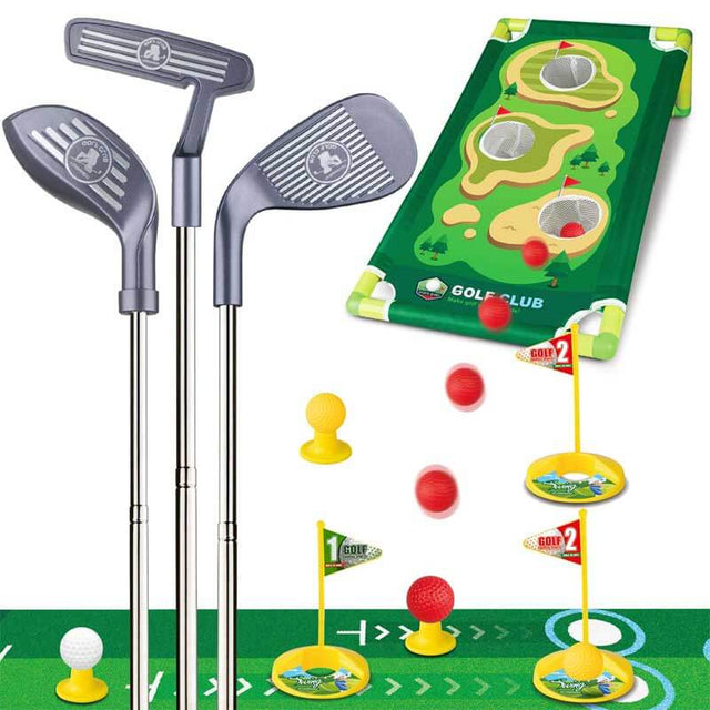 Kids Golf Club Set for 3 4 5 6 Years Old Boys Girls, Adjustable Toddler Golf Set with Putting Mat, Cornhole Board, Outdoor Indoor Sports Toy Christmas Birthday Gift | Shinymarch