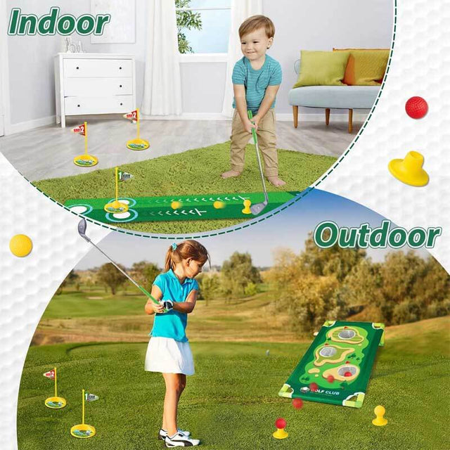 Kids Golf Club Set for 3 4 5 6 Years Old Boys Girls, Adjustable Toddler Golf Set with Putting Mat, Cornhole Board, Outdoor Indoor Sports Toy Christmas Birthday Gift | Shinymarch