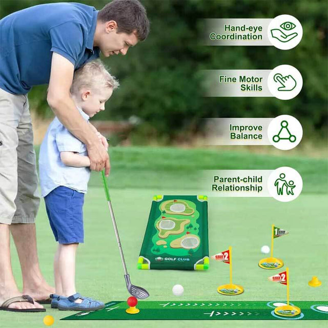 Kids Golf Club Set for 3 4 5 6 Years Old Boys Girls, Adjustable Toddler Golf Set with Putting Mat, Cornhole Board, Outdoor Indoor Sports Toy Christmas Birthday Gift | Shinymarch