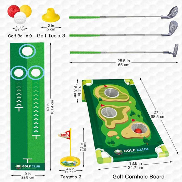 Kids Golf Club Set for 3 4 5 6 Years Old Boys Girls, Adjustable Toddler Golf Set with Putting Mat, Cornhole Board, Outdoor Indoor Sports Toy Christmas Birthday Gift | Shinymarch