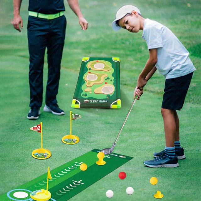 Kids Golf Club Set for 3 4 5 6 Years Old Boys Girls, Adjustable Toddler Golf Set with Putting Mat, Cornhole Board, Outdoor Indoor Sports Toy Christmas Birthday Gift | Shinymarch