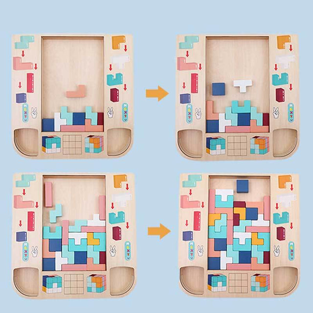 Wooden Blocks Puzzle Brain Teasers Toy Tangram Jigsaw Intelligence Colorful 3D Tetris Blocks Game STEM Montessori Educational Gift for Kids | Shinymarch