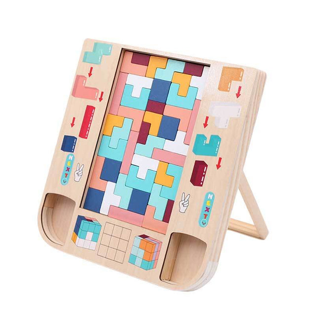 Wooden Blocks Puzzle Brain Teasers Toy Tangram Jigsaw Intelligence Colorful 3D Tetris Blocks Game STEM Montessori Educational Gift for Kids | Shinymarch