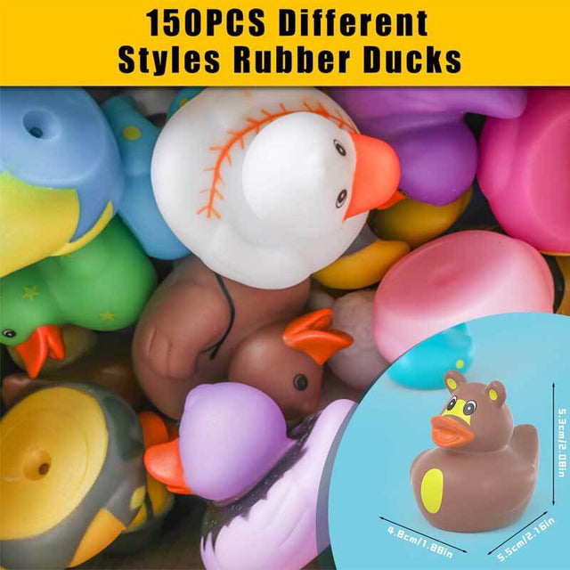 150Pcs Jeeper Ducks for Ducking in Bulk, Jeep Ducks in Bulk, Mini Rubber Duckies for Toddler Baby Bath Toys, Kids Bath Pool Toys, Duck Gifts for Birthday Christams Party Favors | Shinymarch