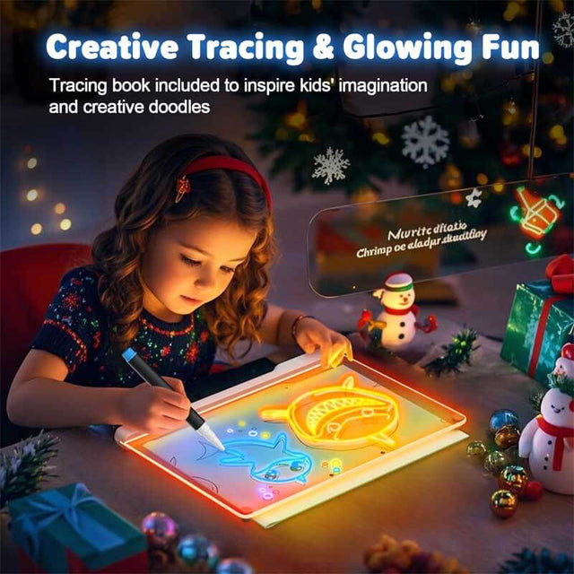 16-Inch Rechargeable Doodle Glow LED Note Board, 9-Color Light Modes, Neon Art Dry Erase Light Up Drawing Pad with Built-in Stand, Sketching Gift Toy for Kids/Girls/Teens, 5 Markers & Tracing Book | Shinymarch