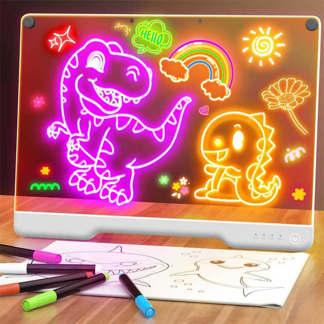 16-Inch Rechargeable Doodle Glow LED Note Board, 9-Color Light Modes, Neon Art Dry Erase Light Up Drawing Pad with Built-in Stand, Sketching Gift Toy for Kids/Girls/Teens, 5 Markers & Tracing Book | Shinymarch