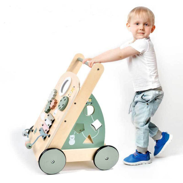 Multi-functional Wooden Baby Walker, Toddler Push Walker Activity Center Toys with Shape Sorter Gift for Boys Girls 1 2 3 Year Old | Shinymarch