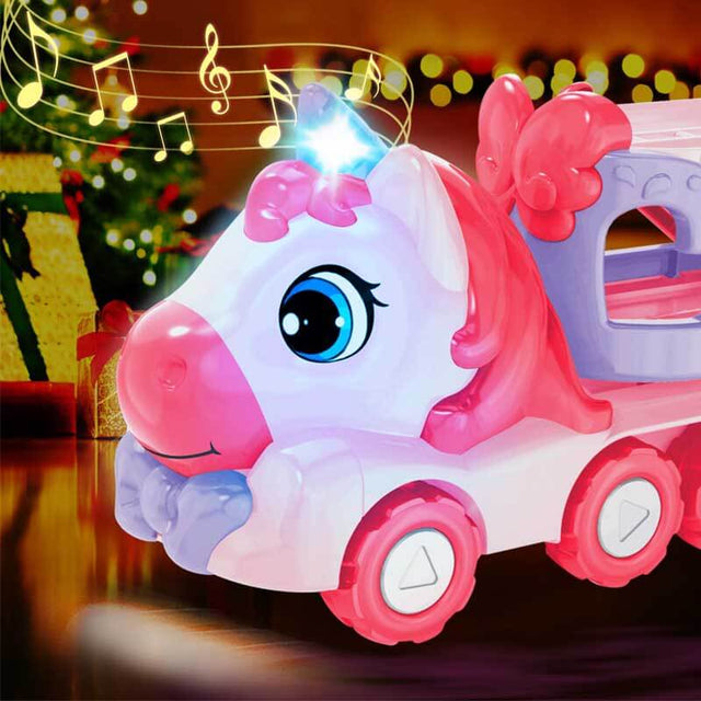 Toys for 1 2 3 Year Old Girl, 5-in-1 Unicorn Toys Carrier Truck Toy Cars with Light & Sound,Girl Toddler Toys Age 2-4,1 2 3 Year Old Girl Birthday Gifts Kids Toys for Girls | Shinymarch