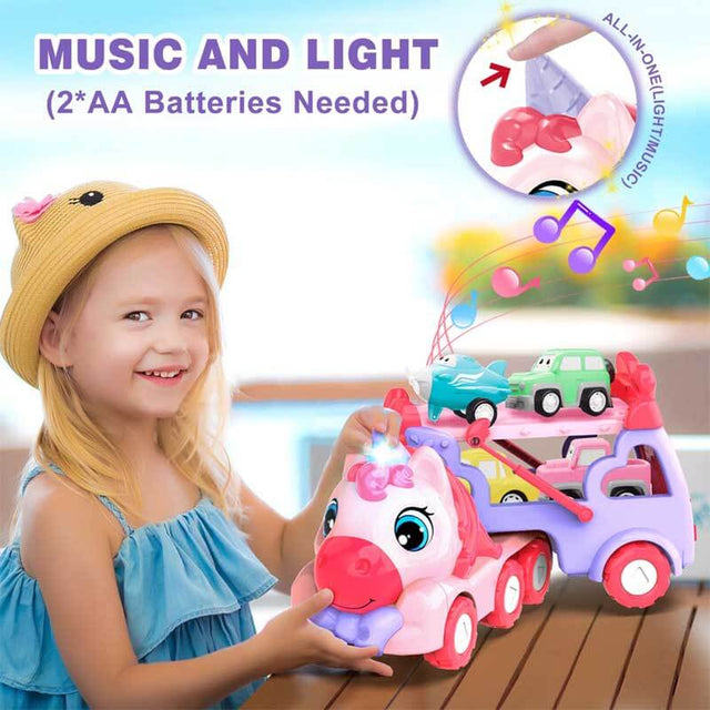 Toys for 1 2 3 Year Old Girl, 5-in-1 Unicorn Toys Carrier Truck Toy Cars with Light & Sound,Girl Toddler Toys Age 2-4,1 2 3 Year Old Girl Birthday Gifts Kids Toys for Girls | Shinymarch