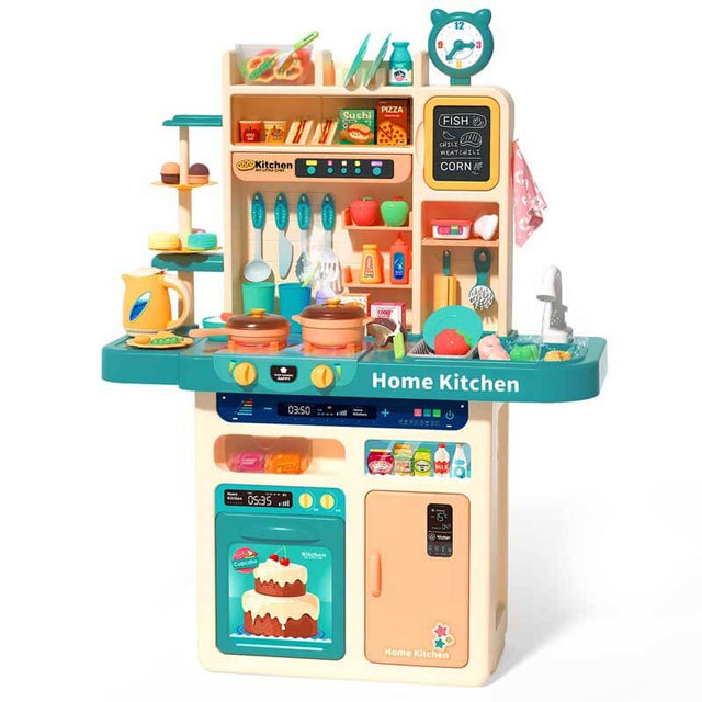 Kids Kitchen Playset,Play Kitchen Toy with Realistic Lights & Sounds,Pretend Steam,Play Sink & Oven,Color Changing Play Food,Menu Board & Other Kitchen Accessories Set for Toddlers | Shinymarch