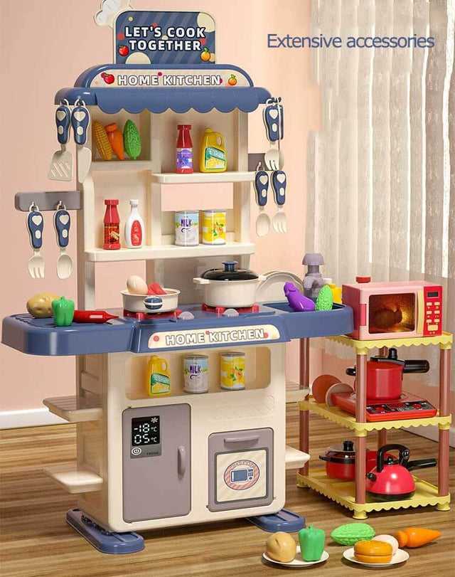 Kids Kitchen Playset,Play Kitchen Toy with Realistic Lights & Sounds,Pretend Steam,Play Sink & Oven,Color Changing Play Food,Menu Board & Other Kitchen Accessories Set for Toddlers | Shinymarch
