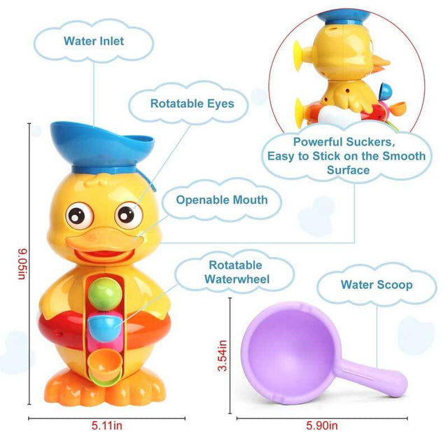 Bath Bathtub Toys for Toddlers 1 2 3 Years Old | Duck Bathtub Toys with Rotatable Waterwheel/Eyes | Bathroom Strong Suckers Water Scoop Fun Bath Toys for Toddlers Boys Girls 1-4 Years | Shinymarch