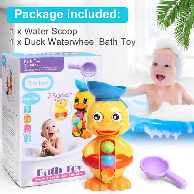 Bath Bathtub Toys for Toddlers 1 2 3 Years Old | Duck Bathtub Toys with Rotatable Waterwheel/Eyes | Bathroom Strong Suckers Water Scoop Fun Bath Toys for Toddlers Boys Girls 1-4 Years | Shinymarch