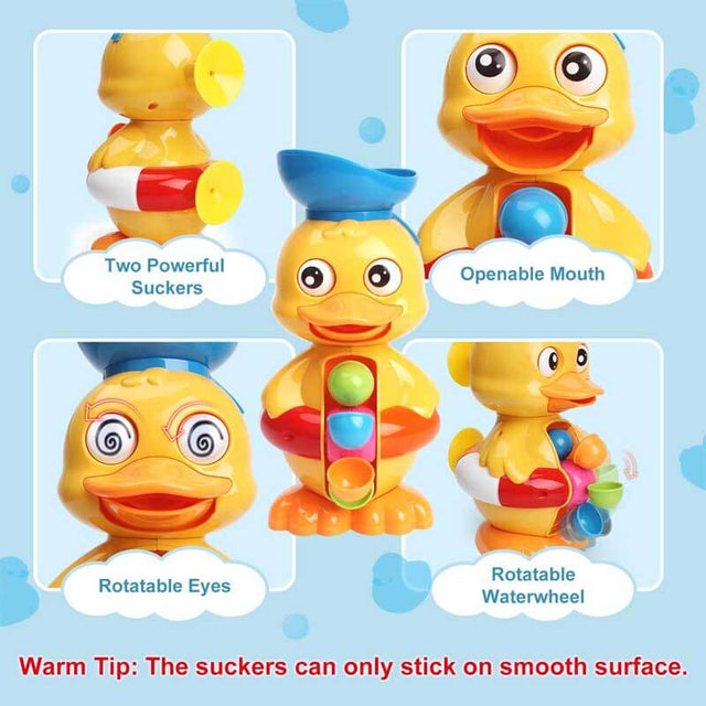 Bath Bathtub Toys for Toddlers 1 2 3 Years Old | Duck Bathtub Toys with Rotatable Waterwheel/Eyes | Bathroom Strong Suckers Water Scoop Fun Bath Toys for Toddlers Boys Girls 1-4 Years | Shinymarch