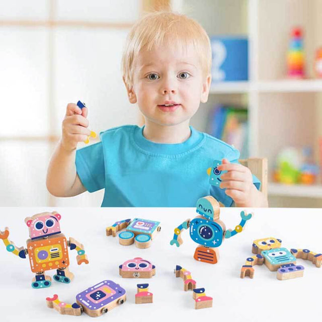 Wooden Robot Assembly Toy - Educational and Creative Building Kit for Kids, Safe and Durable with Rotating Joints, Perfect for Play and Room Decoration | Shinymarch