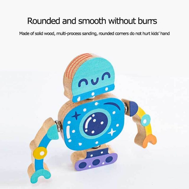 Wooden Robot Assembly Toy - Educational and Creative Building Kit for Kids, Safe and Durable with Rotating Joints, Perfect for Play and Room Decoration | Shinymarch