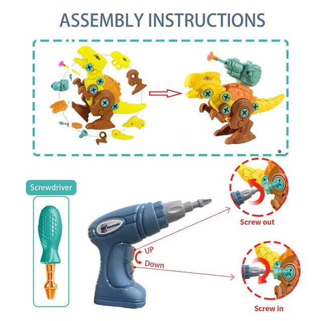 Creative Dinosaur Toys for Kids Assemble Dinosaur Toys STME Learning Educational Building Construction Set with Power Drill - Dinosaur Toy Party Birthday for Boys | Shinymarch