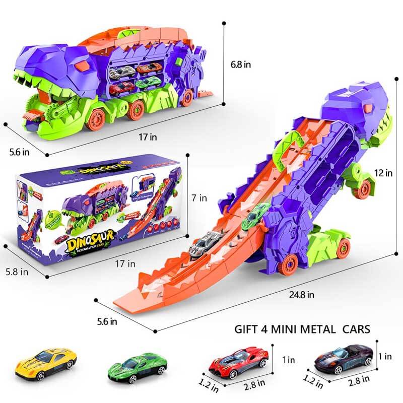 Camion Trasportatore Dinosauro Per Bambini 3-8 Anni - Si Trasforma In Dino Con 10 Macchinine Die-Cast - Giocattolo Con Luci E Suoni