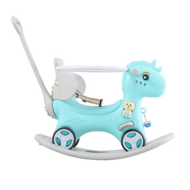 Rocking Horse for Toddlers, Balance Bike Ride On Toys with Push Handle, Backrest and Balance Board for Baby Girl and Boy, Unicorn Kids Riding Birthday (Blue) | Shinymarch