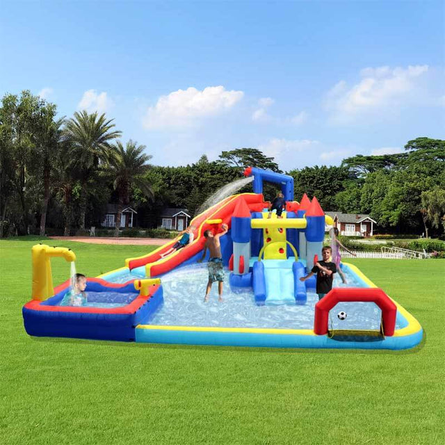 10 in1 Inflatable slide water park bouncing house garden with splash pool & water gun & basketball & climbing wall & dual pools & soccer | Shinymarch