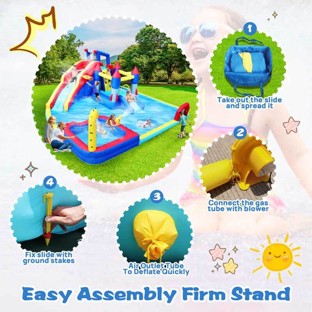 10 in1 Inflatable slide water park bouncing house garden with splash pool & water gun & basketball & climbing wall & dual pools & soccer | Shinymarch