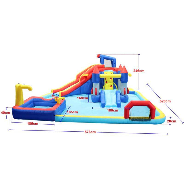 10 in1 Inflatable slide water park bouncing house garden with splash pool & water gun & basketball & climbing wall & dual pools & soccer | Shinymarch