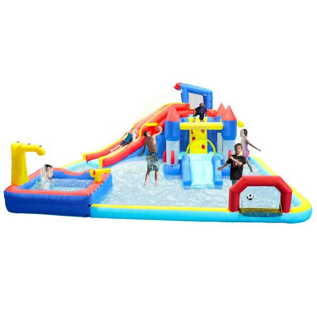 10 in1 Inflatable slide water park bouncing house garden with splash pool & water gun & basketball & climbing wall & dual pools & soccer | Shinymarch