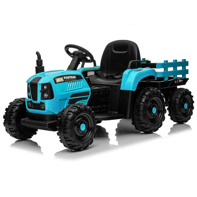 Blue Ride on Tractor with Trailer,12V Battery Powered Electric Tractor Toy w/Remote Control,electric car for kids,Three speed adjustable,Power display, USB,MP3 ,Bluetooth,LED light,Two-point safety belt | Shinymarch