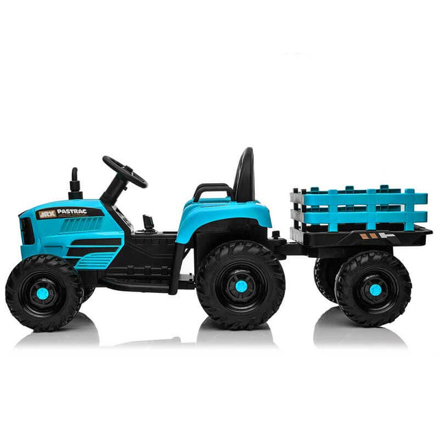 Blue Ride on Tractor with Trailer,12V Battery Powered Electric Tractor Toy w/Remote Control,electric car for kids,Three speed adjustable,Power display, USB,MP3 ,Bluetooth,LED light,Two-point safety belt | Shinymarch