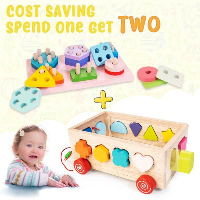 Wooden Activity Cube & Shape Sorter Stacking Rings Baby Toys, Montessori Toys for Girls and Boys | Shinymarch