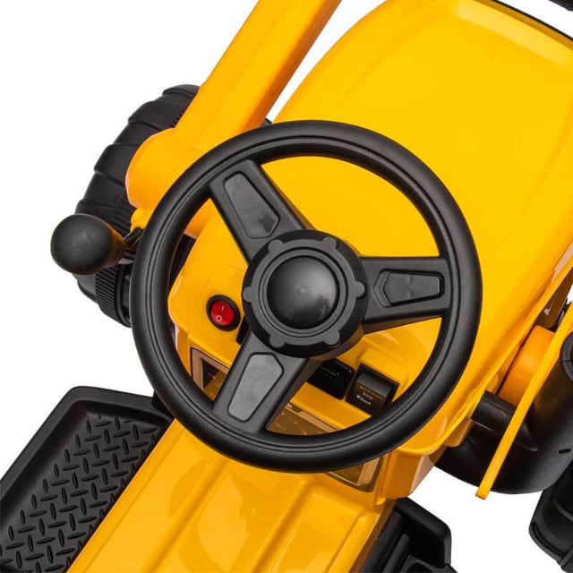 12V Kids Ride on Tractor Electric Excavator Battery Powered Motorized Car for Kids Ages 3-6, with Front Loader, Digging Handle, Remote Control, & Bright Headlight, Yellow | Shinymarch