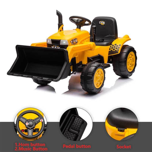 12V Kids Ride on Tractor Electric Excavator Battery Powered Motorized Car for Kids Ages 3-6, with Front Loader, Digging Handle, Remote Control, & Bright Headlight, Yellow | Shinymarch