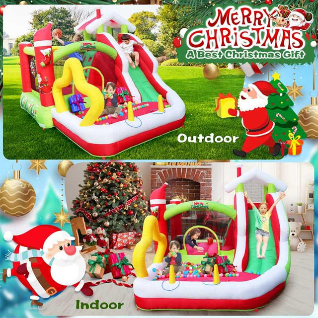 Christmas Jump 'n Slide Inflatable Bouncer for Kids Complete Setup with Blower | Shinymarch