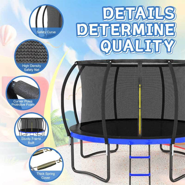 14FT Outdoor Big Trampoline With Inner Safety Enclosure Net, Ladder, PVC Spring Cover Padding, For Kids, Black&Blue Color | Shinymarch