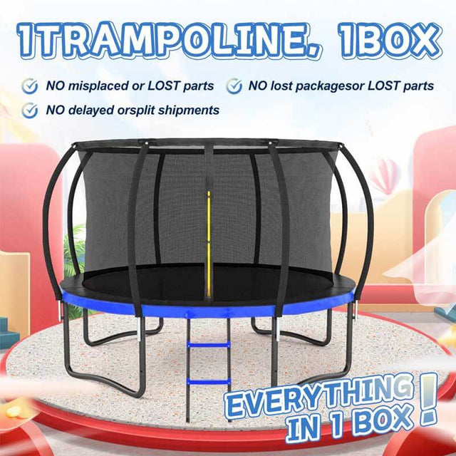 14FT Outdoor Big Trampoline With Inner Safety Enclosure Net, Ladder, PVC Spring Cover Padding, For Kids, Black&Blue Color | Shinymarch