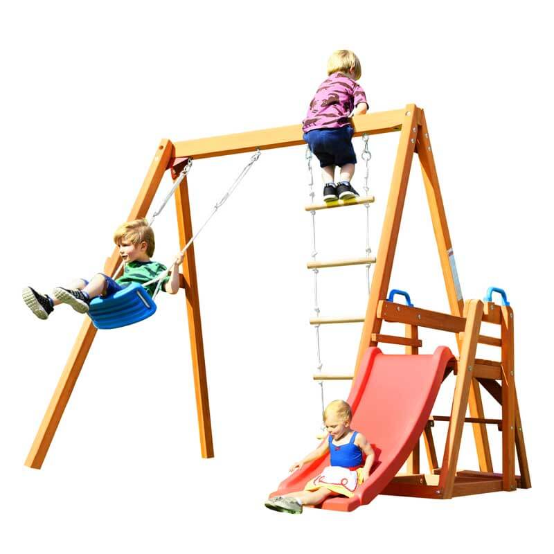 Wooden Swing Set with Slide Outdoor Playset Backyard Activity Playground Climb Swing Outdoor Play Structure for Toddlers Ready to Assemble Wooden Swing N Slide Set Kids Climbers Shinymarch shinymarch....