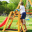 Wooden Swing Set with Slide, Outdoor Playset Backyard Activity Playground Climb Swing Outdoor Play Structure for Toddlers, Ready to Assemble Wooden Swing-N-Slide Set Kids Climbers | Shinymarch