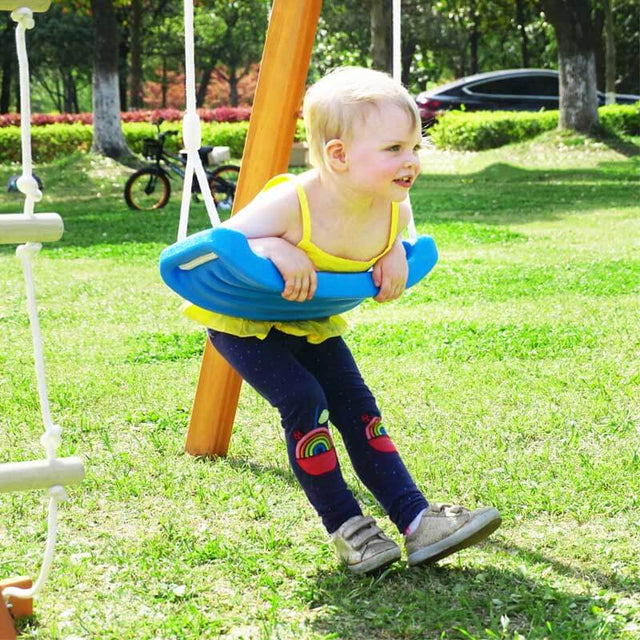 Wooden Swing Set with Slide, Outdoor Playset Backyard Activity Playground Climb Swing Outdoor Play Structure for Toddlers, Ready to Assemble Wooden Swing-N-Slide Set Kids Climbers | Shinymarch