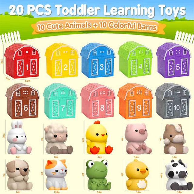 Learning Toys for 1,2,3 Year Old Toddlers, 20Pcs Farm Animals Toys Montessori Counting, Matching & Sorting Fine Motor Games, Christmas Birthday Easter Gift for Baby Boys Girls Age 12-18 Months | Shinymarch