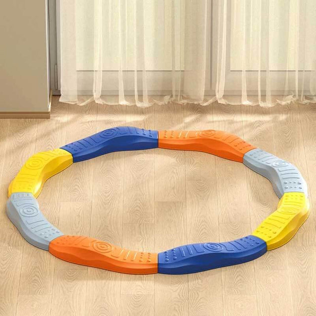 Colored Wavy Circle Balance Beams Stepping Stones for Kids, 20 Pc. Set, Non-Slip Textured Surface and Slip Resistant Floor Rubber Edges, Promote Agility, Strength, Active Play | Shinymarch