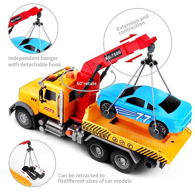 Kids Toys for 3 4 5 6 7 Years Old Boys, 15" Large Tow Truck Toy,Friction Powered Transport Truck Crane Toy with Lights and Sounds,with Roadster,Toddlers Gifts | Shinymarch