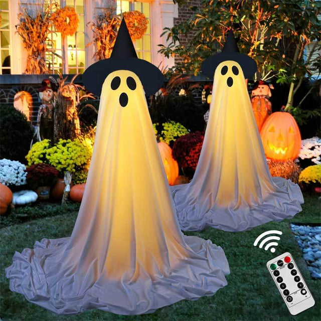 2Packs Halloween Decorations Outdoor,Halloween Party Decorations Indoor,Spooky Ghost Decor with Remote Control String Lights,Halloween Ghost Lights for Porches Yards Gardens Lawn | Shinymarch