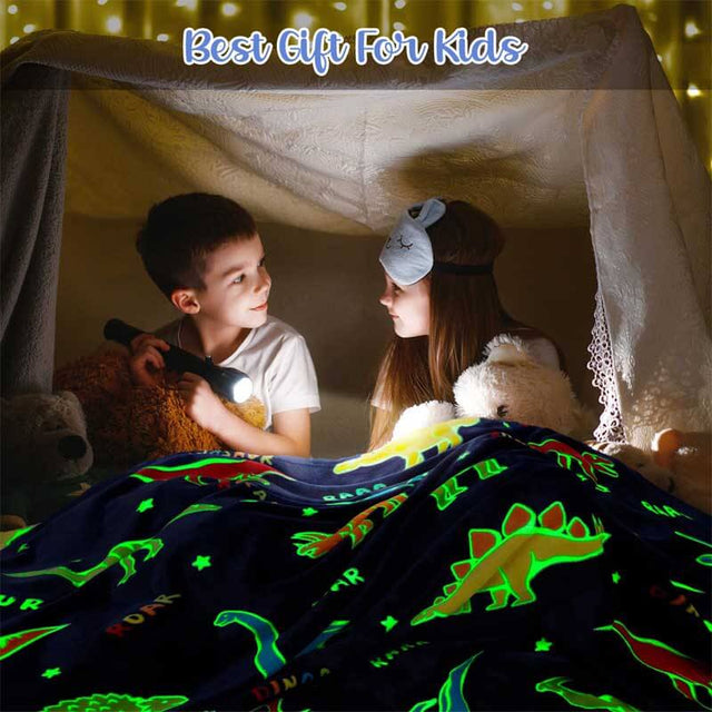 Dinosaur Gifts Toys for Boys Girls - Glow in The Dark Dino Blanket Best Christmas Birthday Valentine's Day Easter Presents for Kids Age 1 2 3 4 5 6 7 8 9 10 Year Old Child Teen Soft Throw 50"x60" | Shinymarch