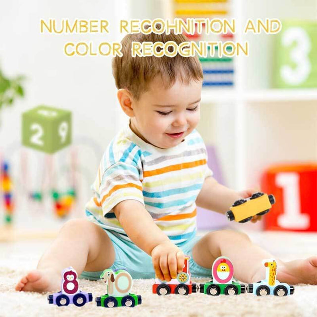 Toys for Toddlers, 12pc Wooden Magnetic Train Track Set with Animal and Digital Designs, Montessori Educational Toy for 2 3 4 5 Year Olds Boys and Girls Christmas Birthday Gift | Shinymarch