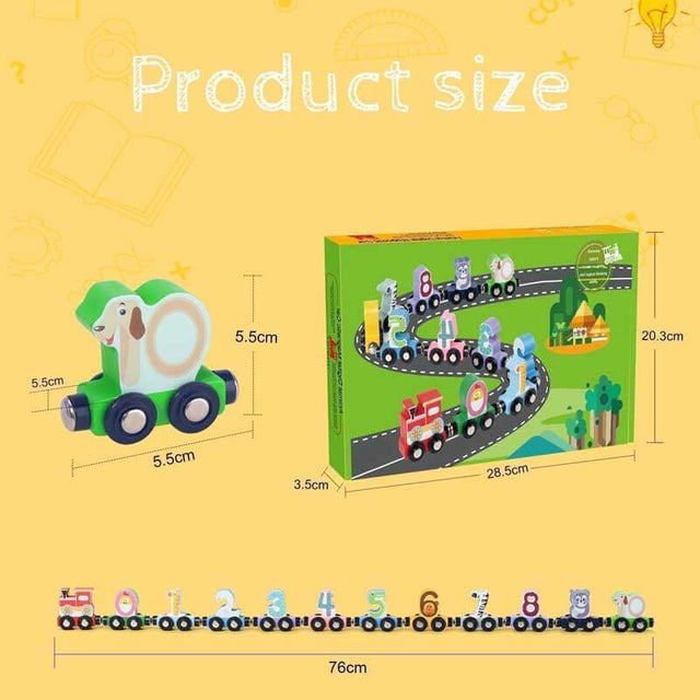 Toys for Toddlers, 12pc Wooden Magnetic Train Track Set with Animal and Digital Designs, Montessori Educational Toy for 2 3 4 5 Year Olds Boys and Girls Christmas Birthday Gift | Shinymarch