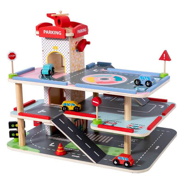 Three-dimensional Wooden Parking Garage Playset | Shinymarch