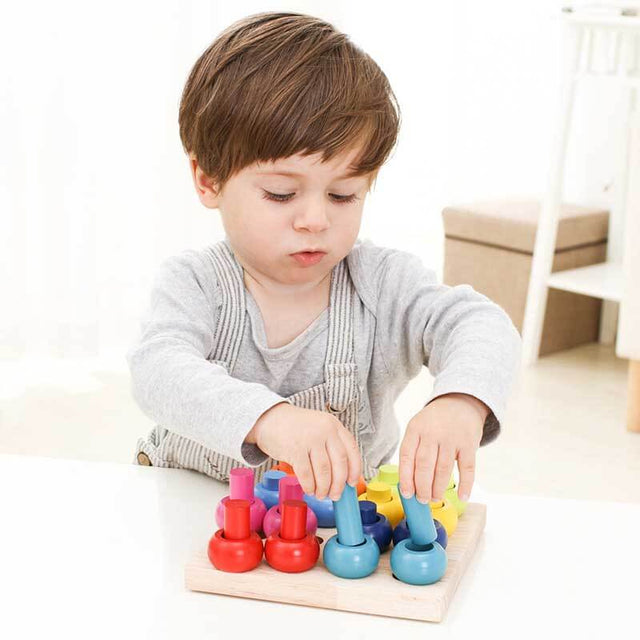 Wooden Color Sorting Stacking Rings Board Educational Learning Counting Toys Puzzle Games for 1 Year Old Preschool Kids Children Gift | Shinymarch