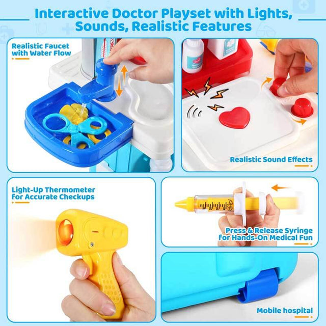 Doctor Kit for Kids, Pretend Mobile Medical Station, 34 Accessories with Realistic Light & Sound Effects, Kids Doctor Playset, Educational Role-Play Toy for Toddlers 3-5 Years Old | Shinymarch