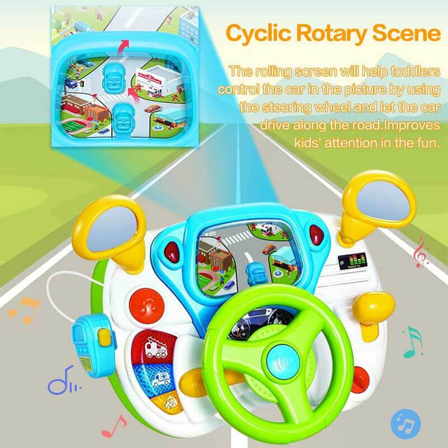 Toddler Steering Wheel Toy Baby Interactive Learning Toy for Toddler 1-3 Year Old, My First Driving Educational Baby Musical Toy with Light and Sound for Preschool Kids | Shinymarch