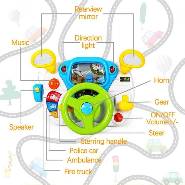 Toddler Steering Wheel Toy Baby Interactive Learning Toy for Toddler 1-3 Year Old, My First Driving Educational Baby Musical Toy with Light and Sound for Preschool Kids | Shinymarch